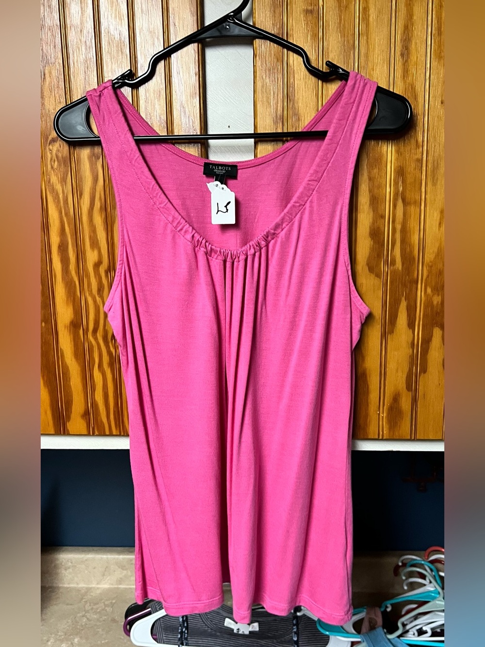 Talbots Bright Pink Gathered Scoop Neck Tank size L petite